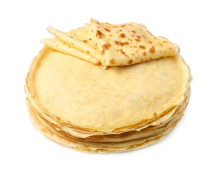 Photo of Stack of delicious crepes isolated on white