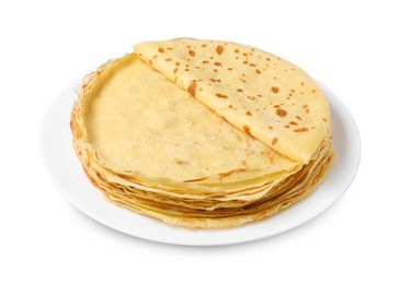 Photo of Stack of delicious crepes isolated on white