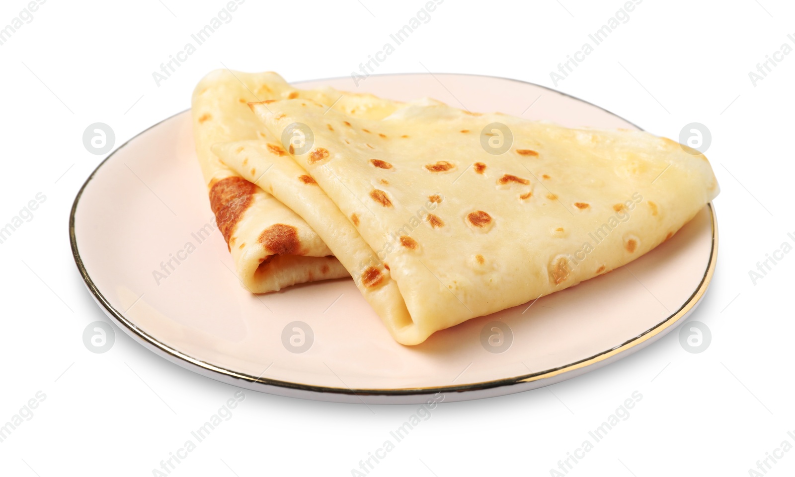 Photo of Delicious fresh folded crepes isolated on white