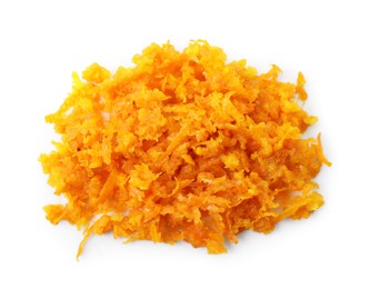 Photo of Fresh orange zest shavings isolated on white