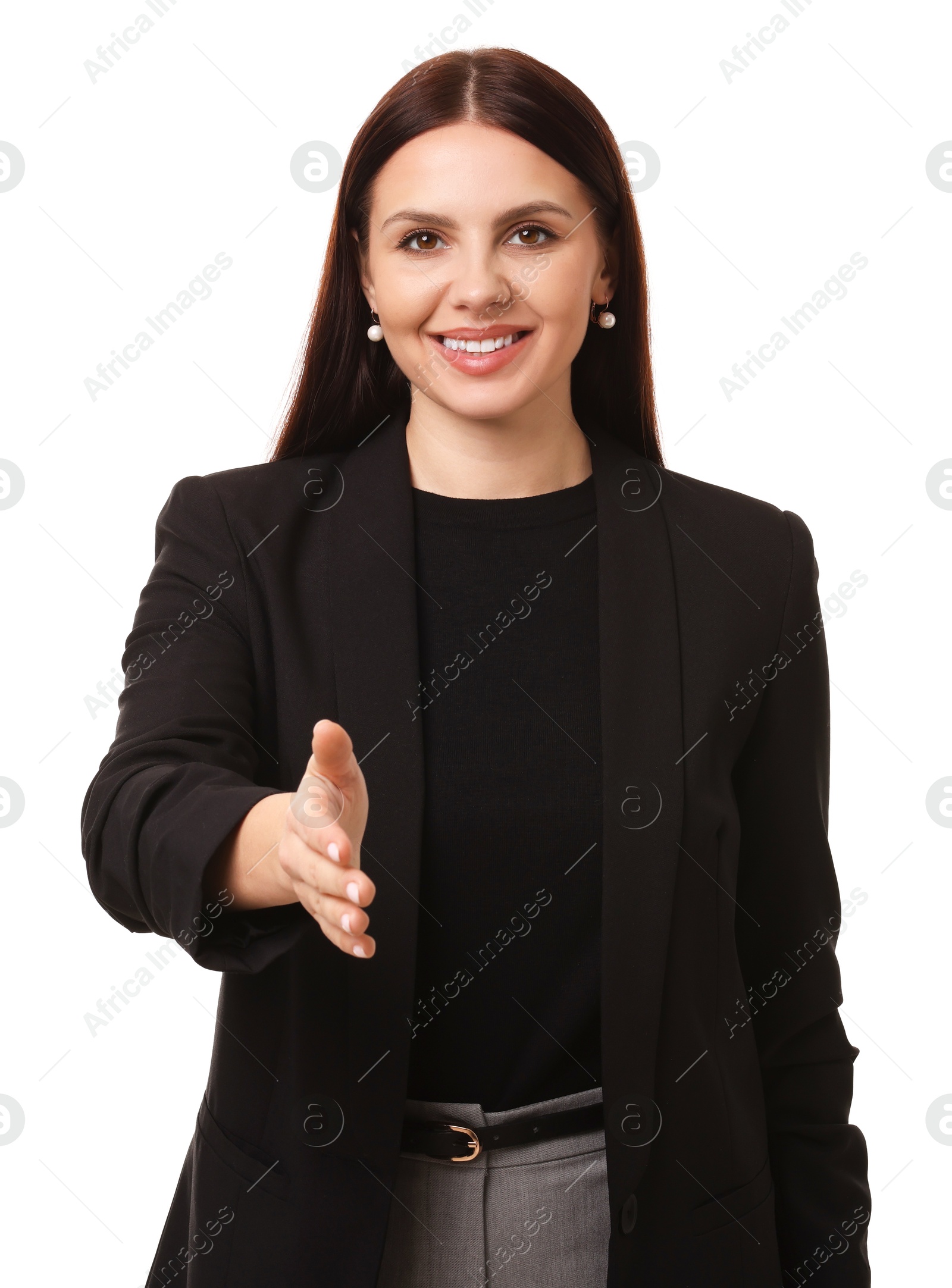 Photo of Portrait of banker in jacket on white background