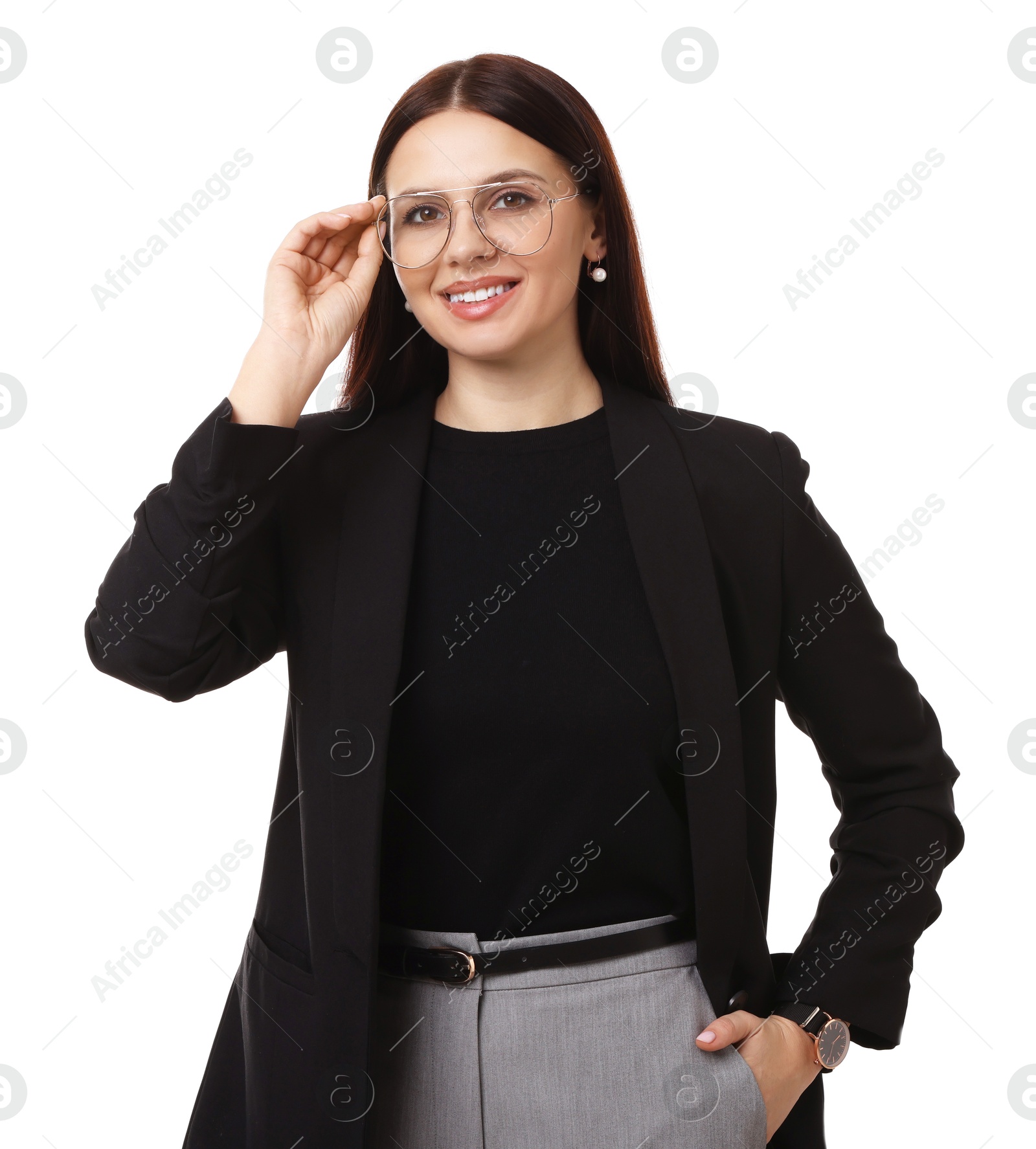 Photo of Portrait of banker in glasses on white background