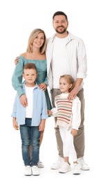 Photo of Happy parents with their children on white background