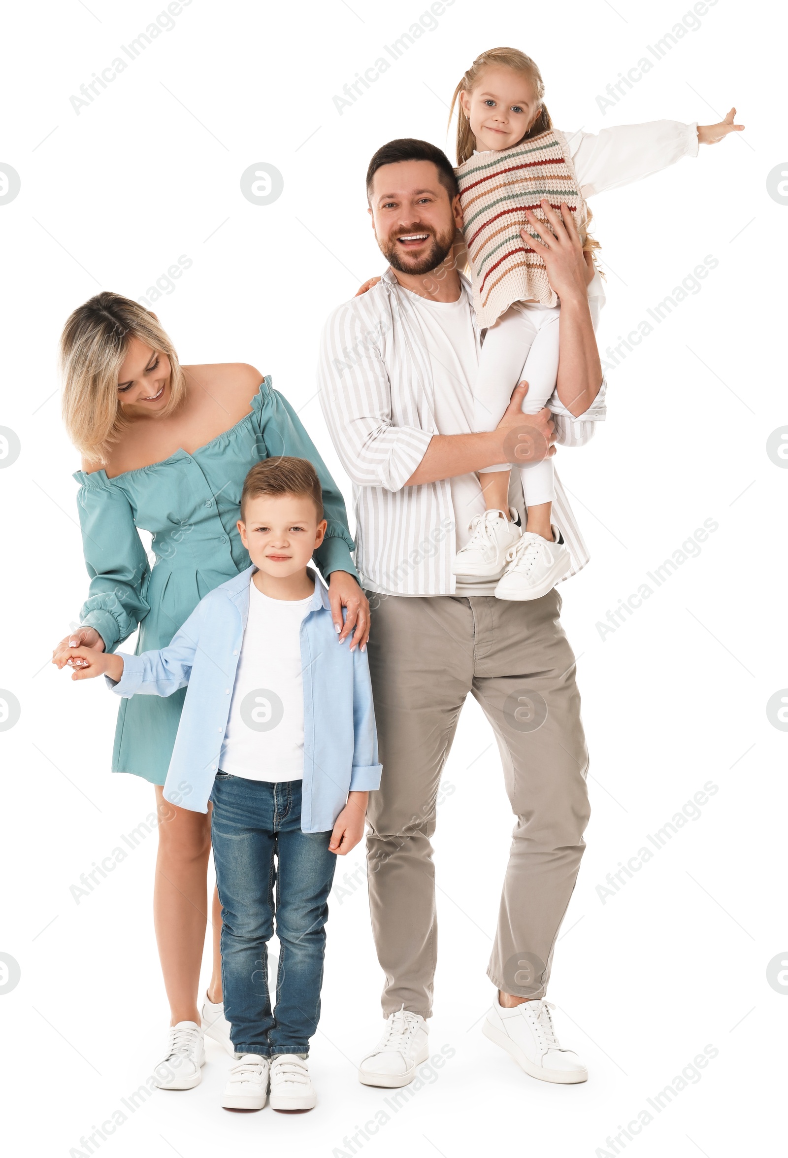 Photo of Happy parents with their children on white background