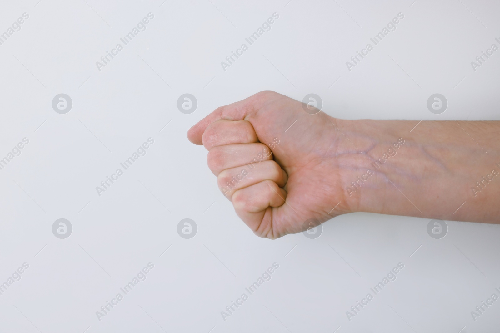 Photo of Woman with visible hand veins on white background, closeup