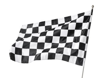 Photo of One racing checkered flag isolated on white