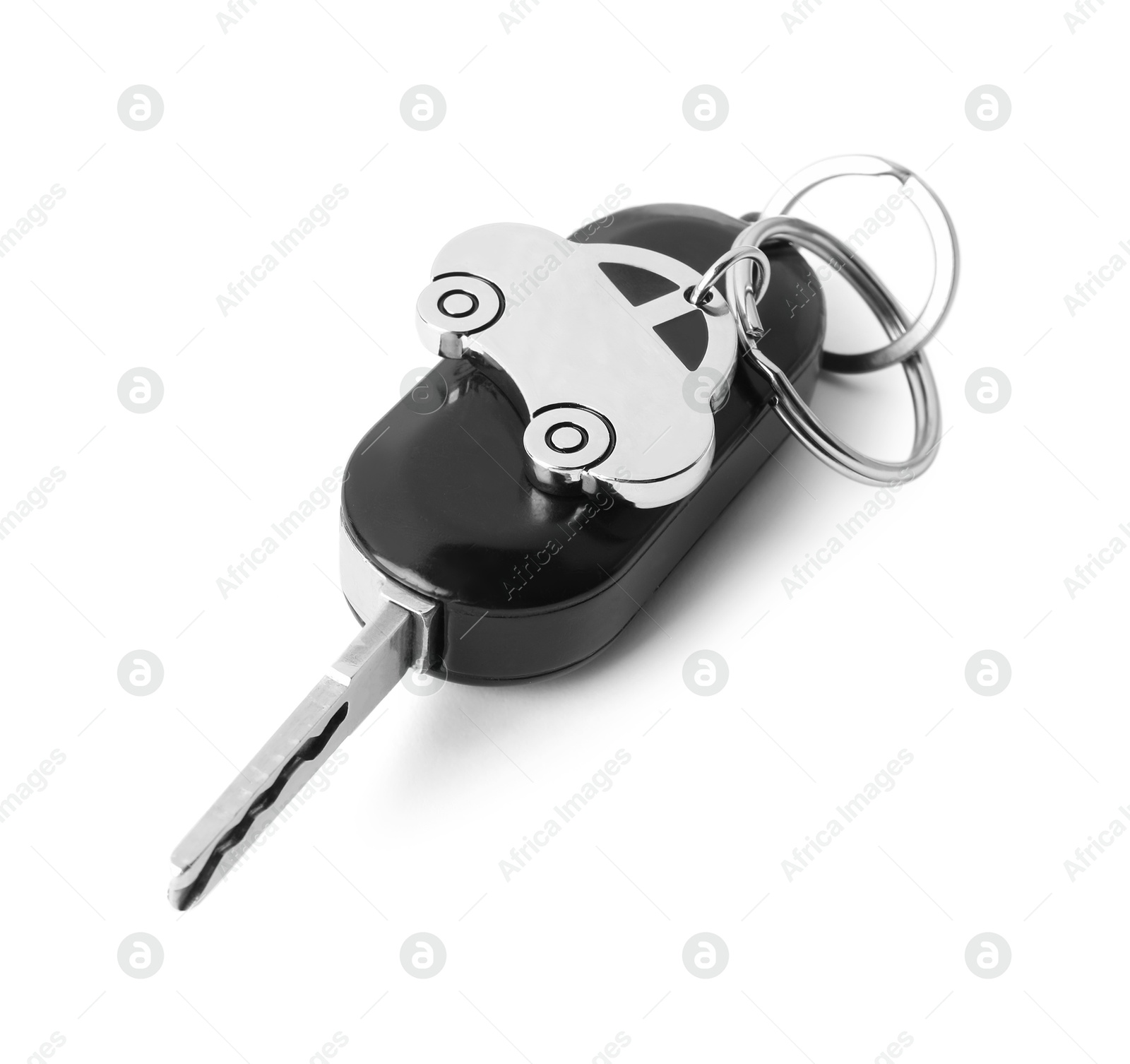 Photo of Car key with keychain isolated on white. Buying auto