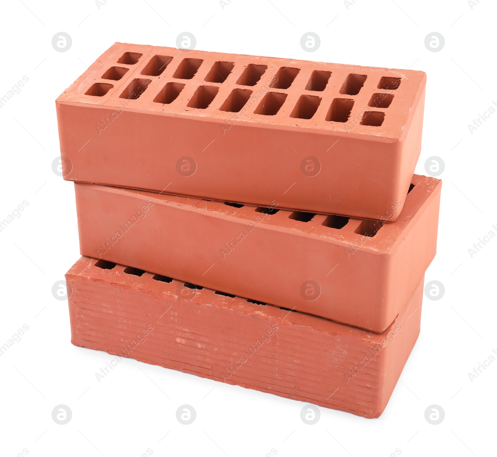 Photo of Red bricks isolated on white. Construction material