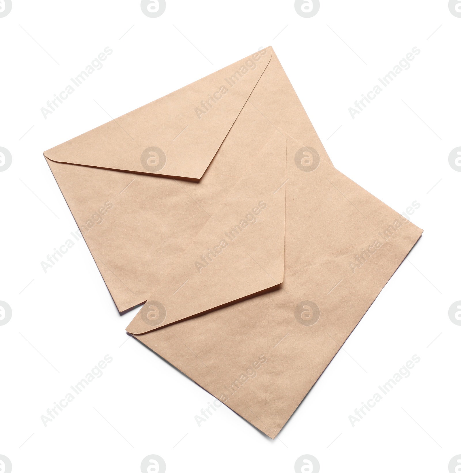 Photo of Envelopes isolated on white, top view. Mockup for design