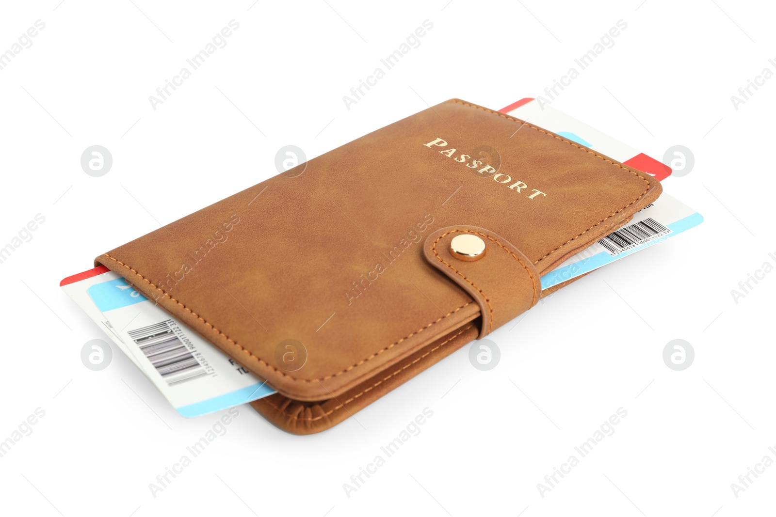 Photo of One passport with tickets isolated on white