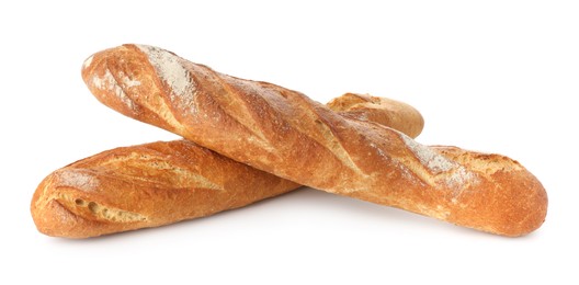 Photo of Freshly baked bread. Baguettes isolated on white