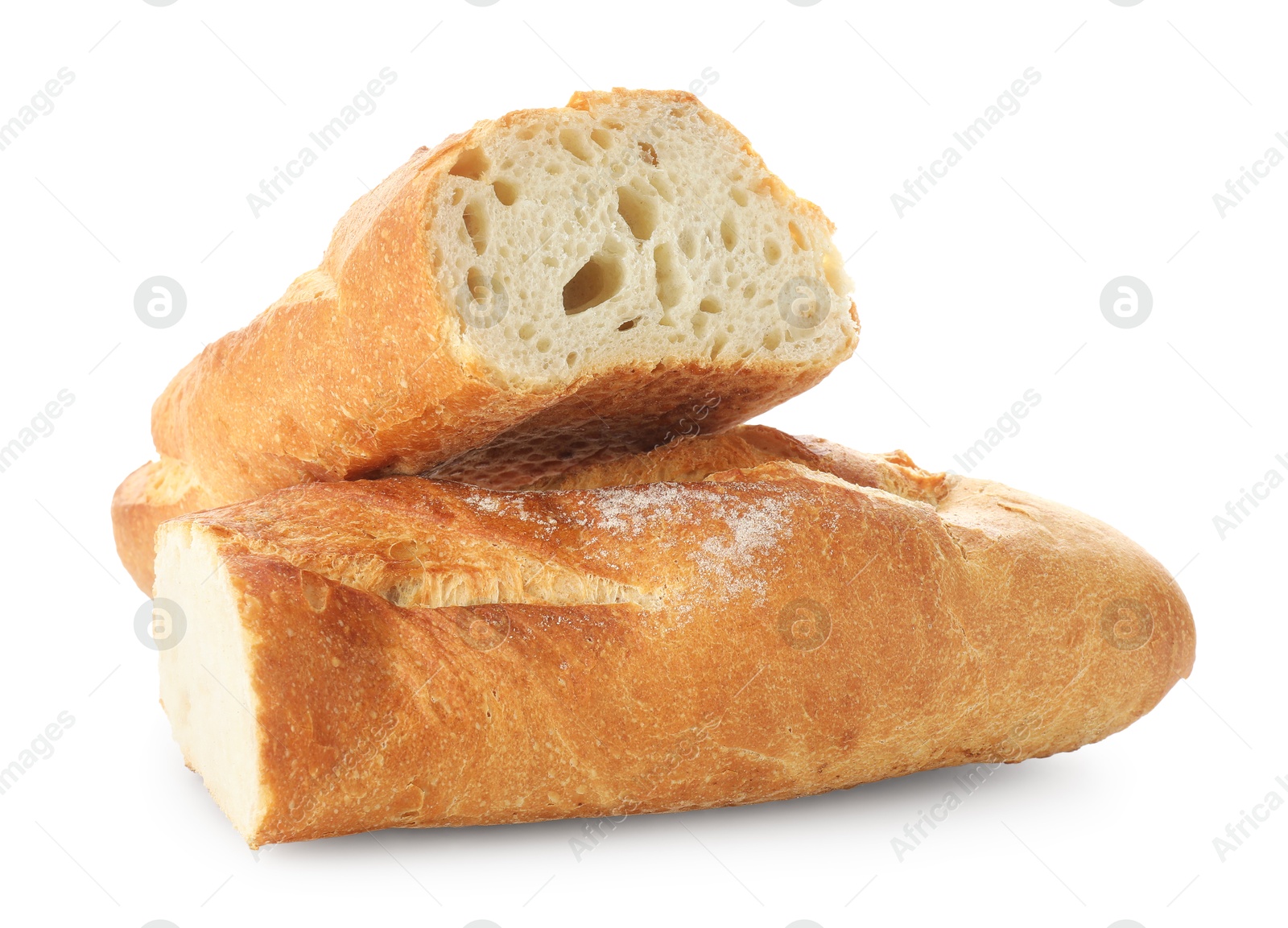 Photo of Pieces of fresh bread isolated on white