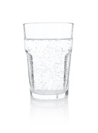 Photo of Glass of refreshing soda water isolated on white