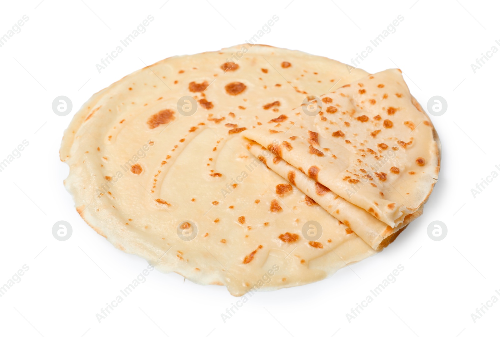 Photo of Delicious crepes isolated on white. French cuisine