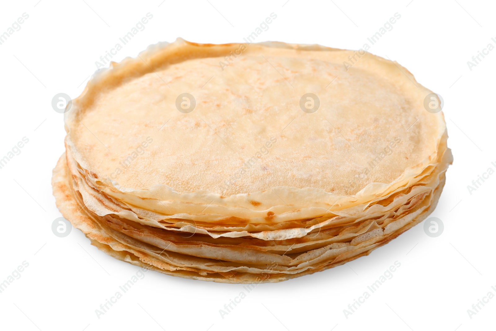 Photo of Stack of delicious crepes isolated on white