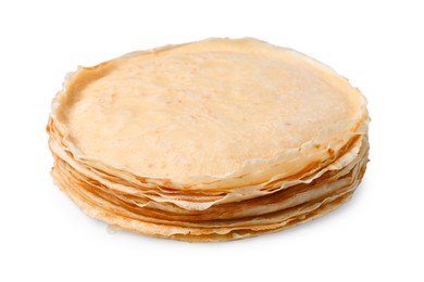 Photo of Stack of delicious crepes isolated on white