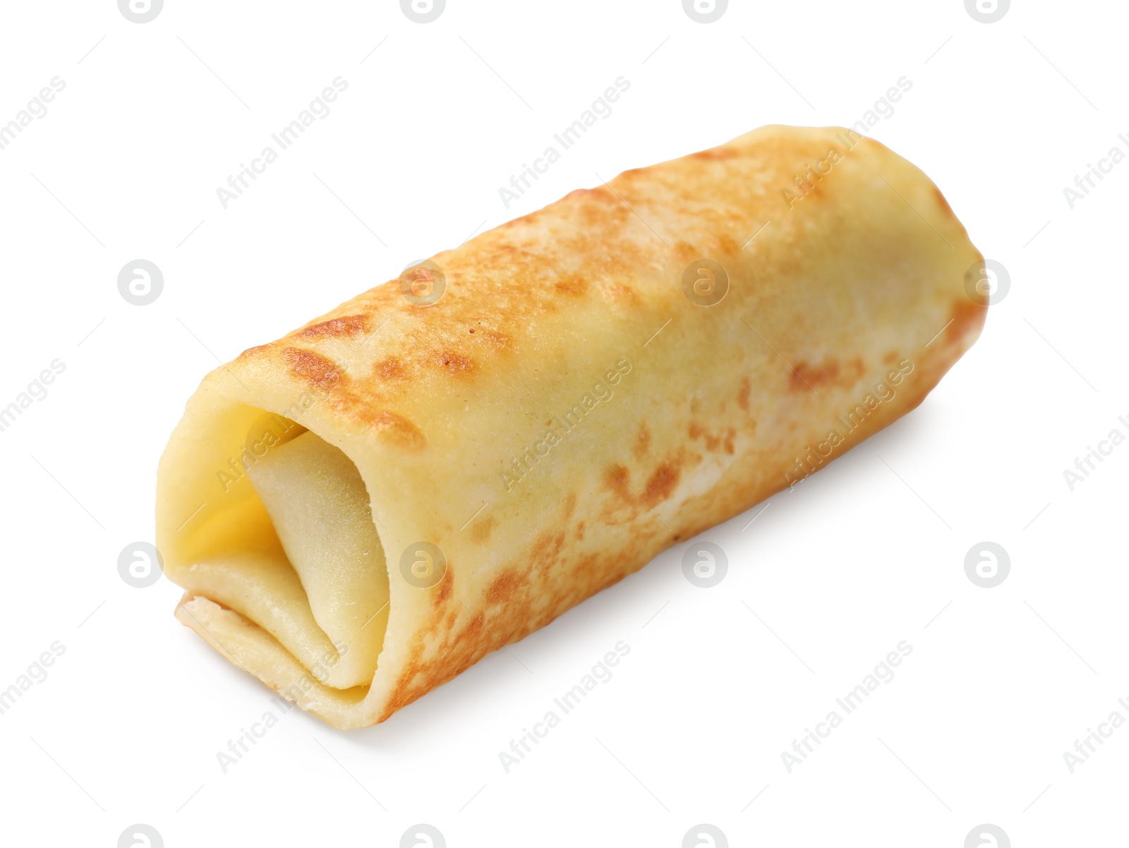 Photo of One delicious rolled crepe isolated on white