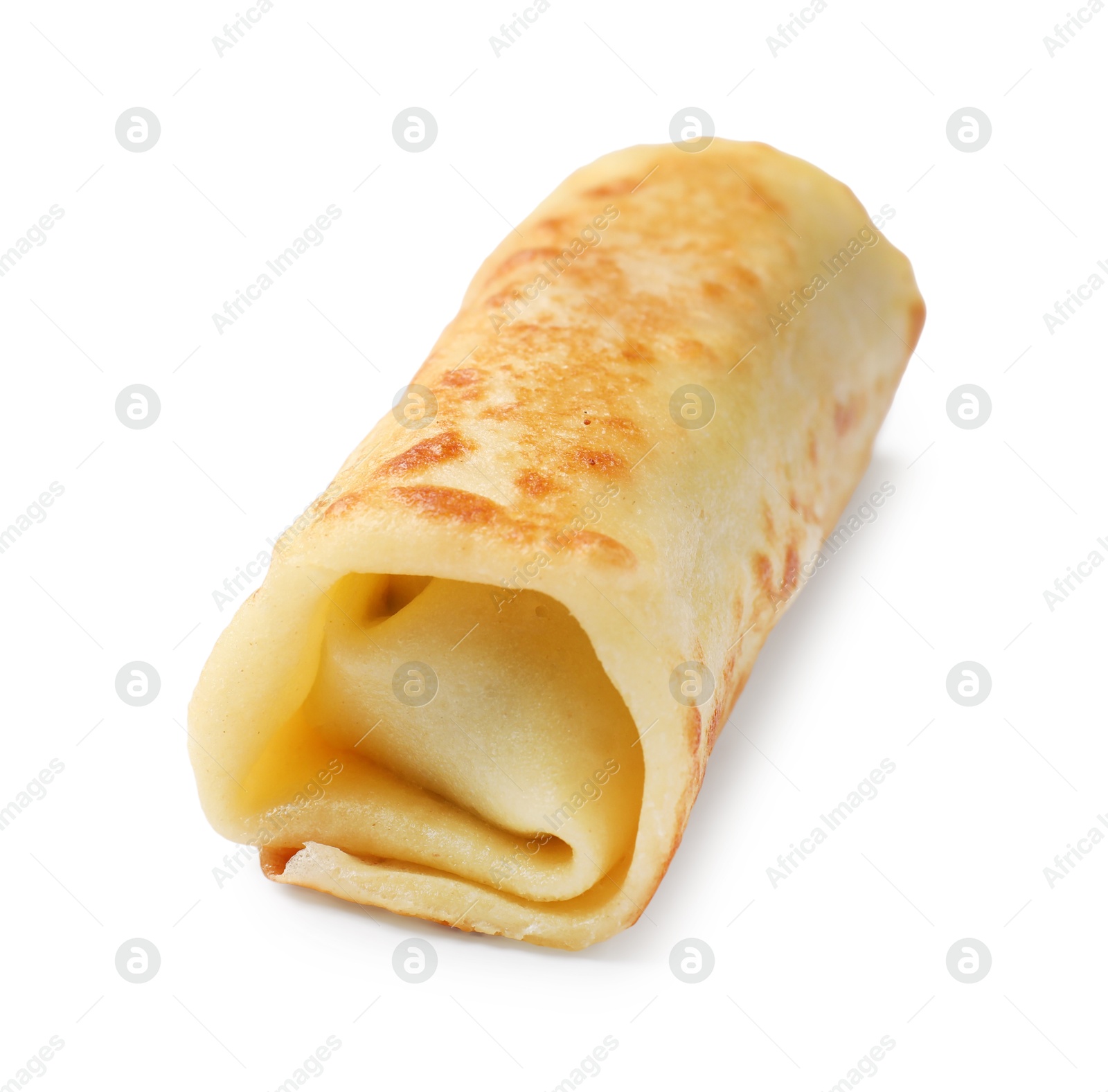 Photo of One delicious rolled crepe isolated on white