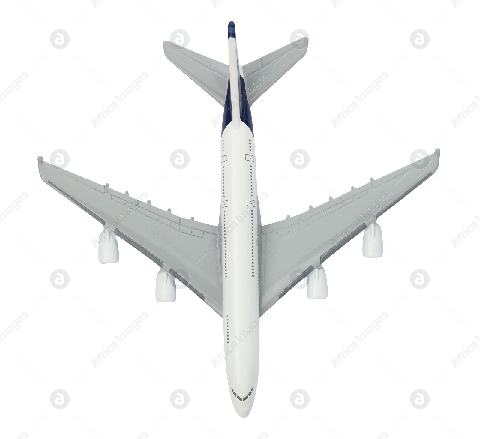 Photo of One model of plane isolated on white, top view