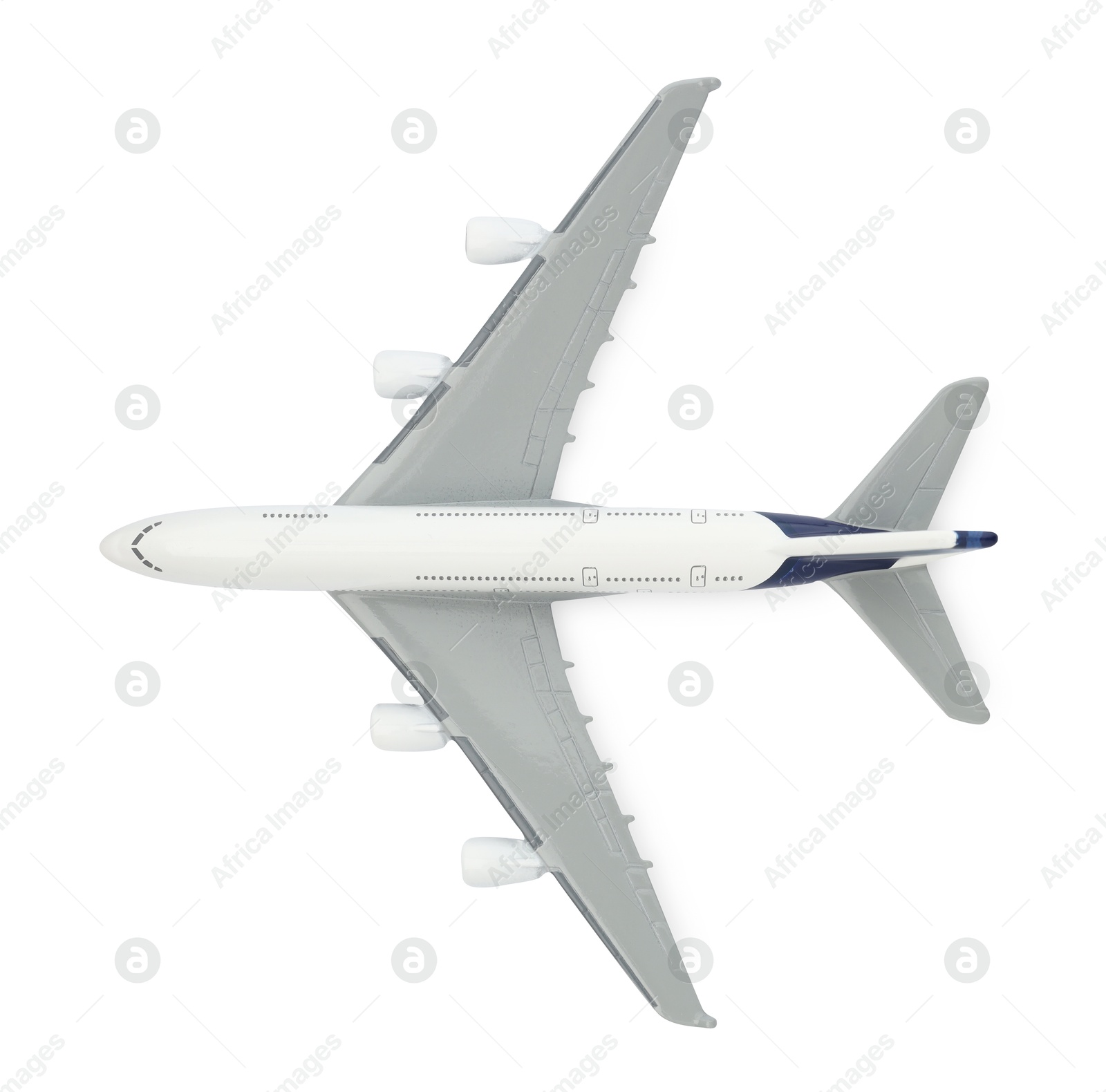 Photo of One model of plane isolated on white, top view