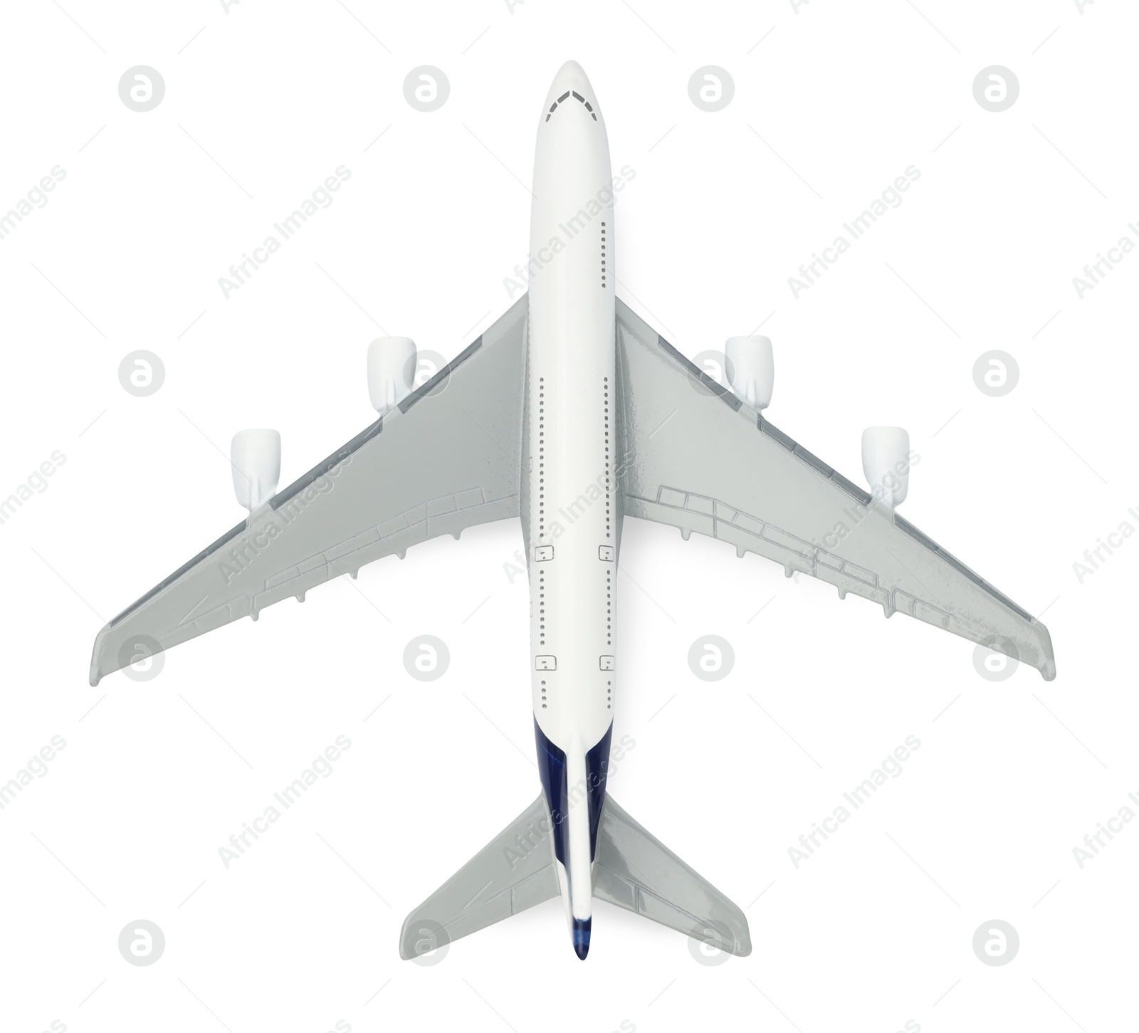 Photo of One model of plane isolated on white, top view