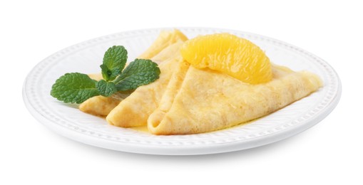 Photo of Delicious Crepes Suzette dessert isolated on white