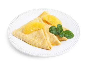 Photo of Delicious Crepes Suzette dessert isolated on white