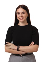 Photo of Portrait of banker with crossed arms on white background