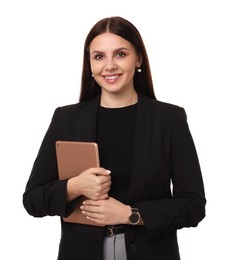 Photo of Portrait of banker with tablet on white background