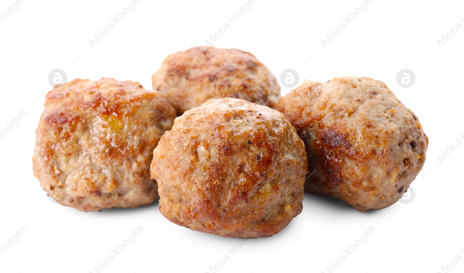 Photo of Group of tasty cooked meatballs isolated on white