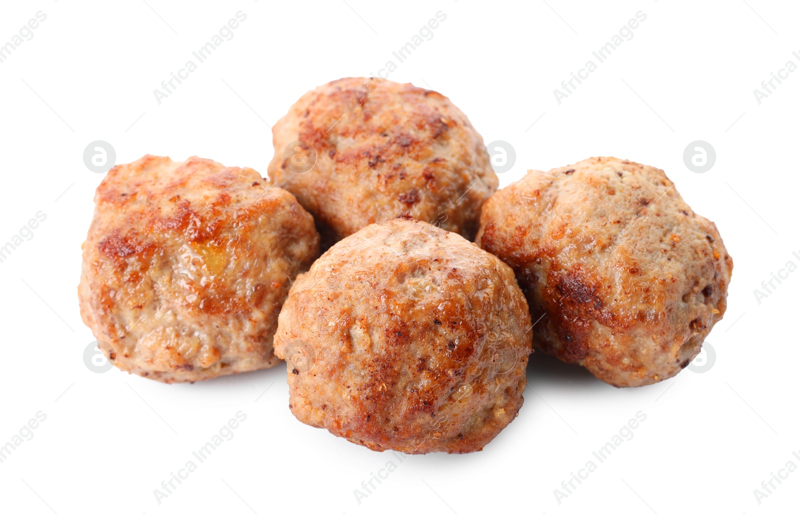 Photo of Group of tasty cooked meatballs isolated on white