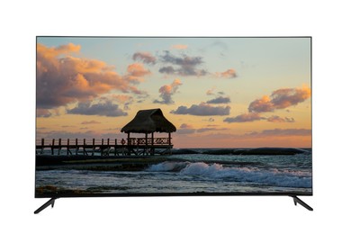 Image of TV set with nature landscape on screen isolated on white