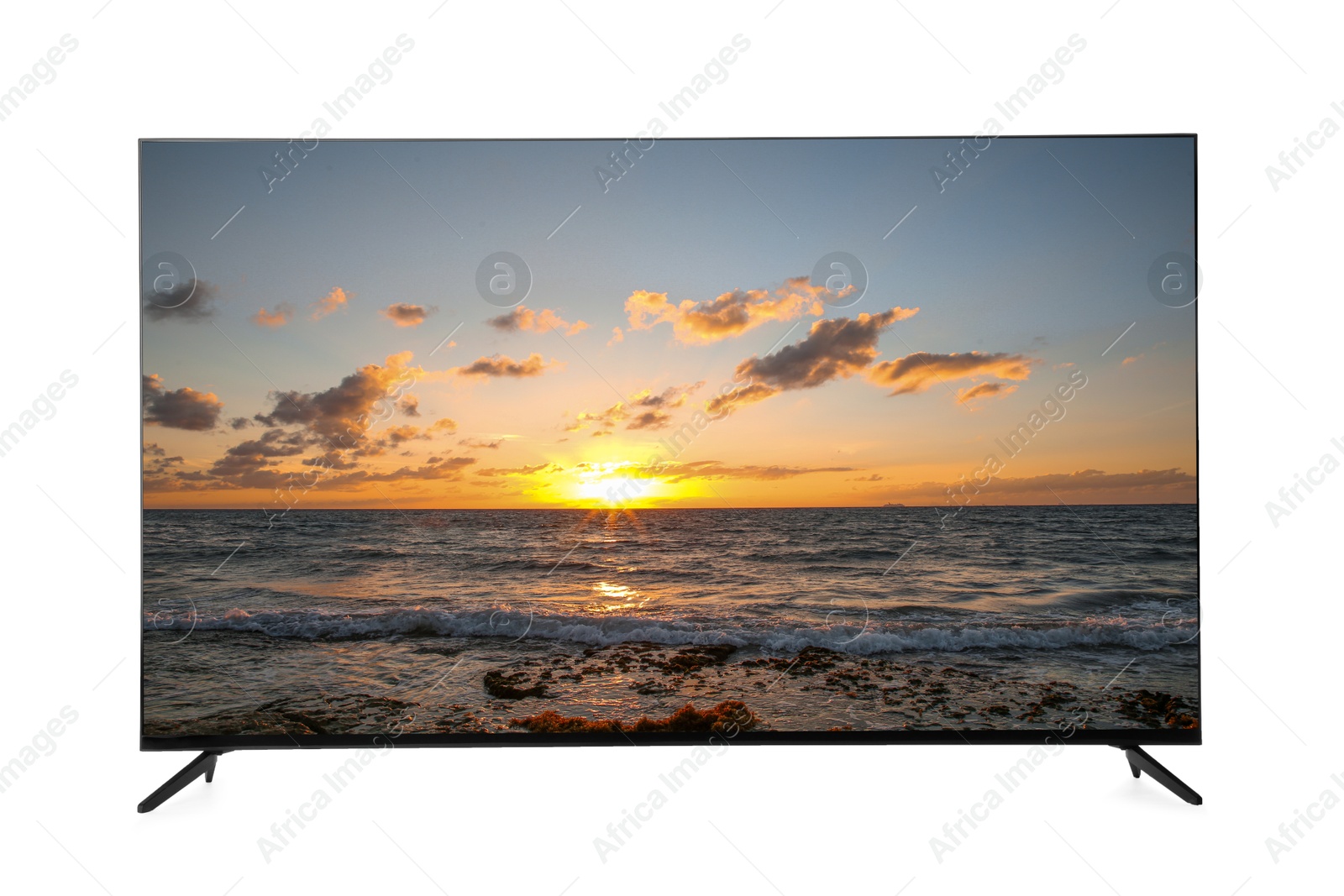 Image of TV set with nature landscape on screen isolated on white