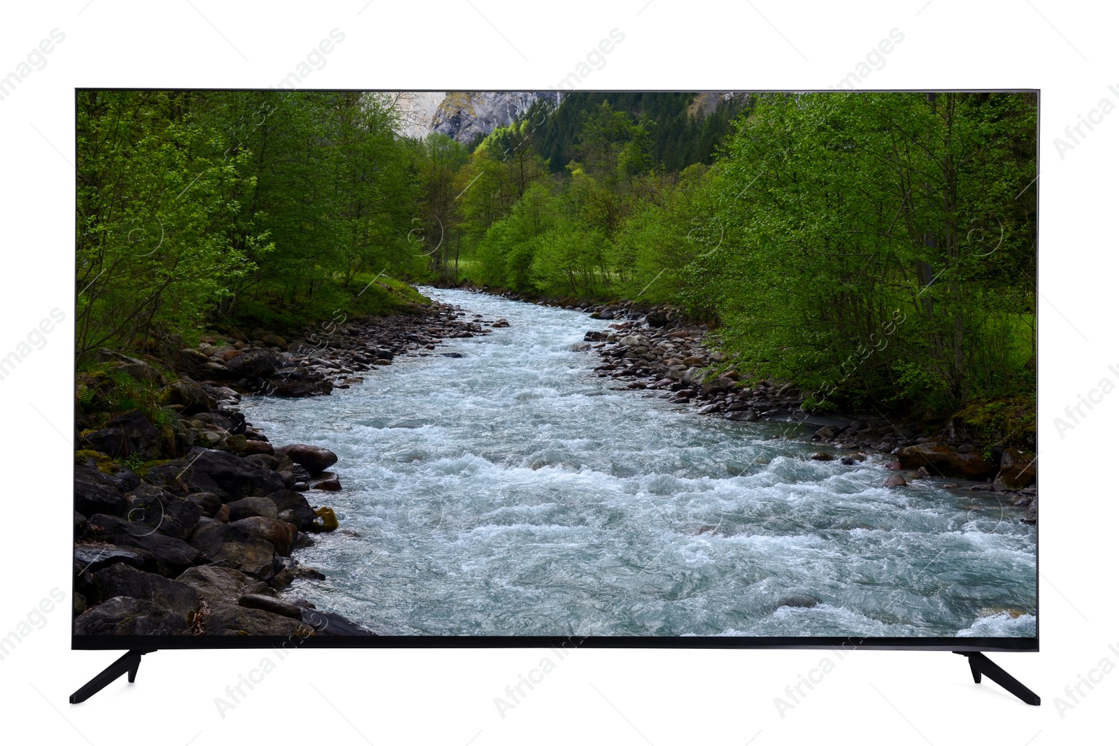 Image of TV set with nature landscape on screen isolated on white