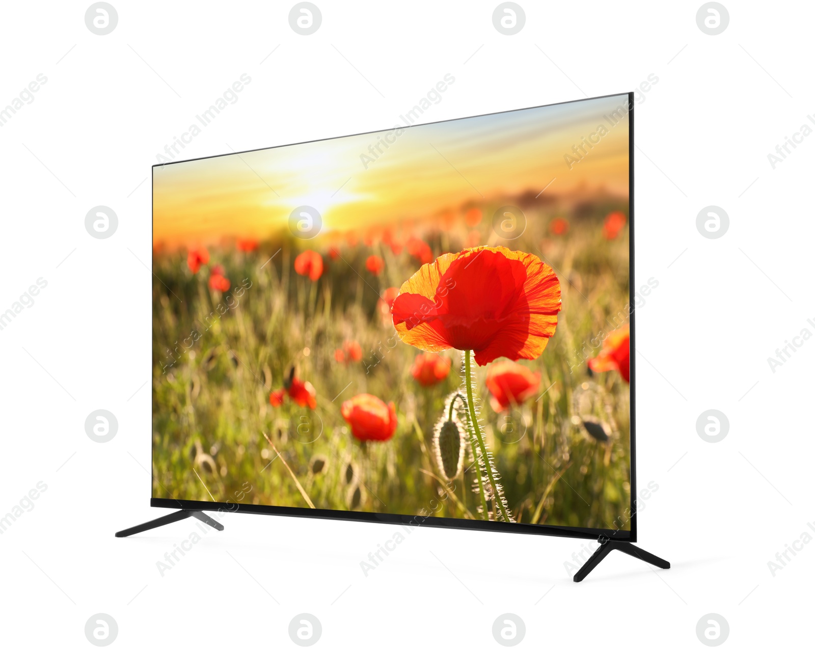 Image of TV set with nature landscape on screen isolated on white