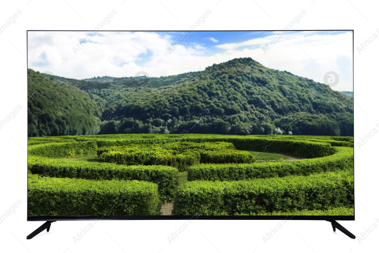 Image of TV set with nature landscape on screen isolated on white