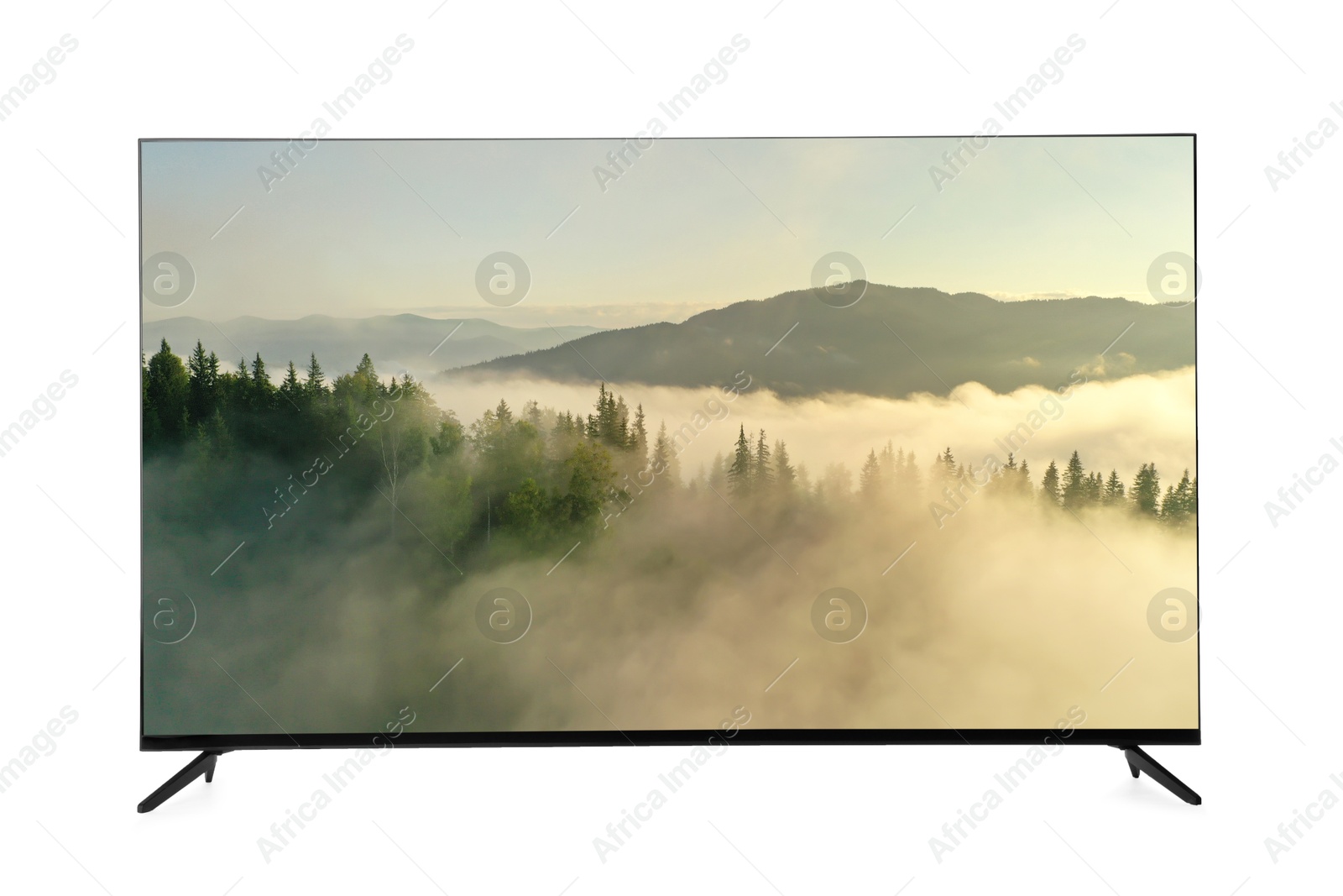 Image of TV set with nature landscape on screen isolated on white