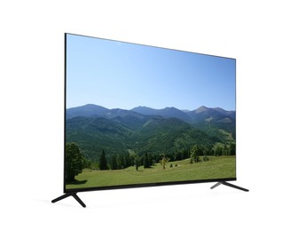 Image of TV set with nature landscape on screen isolated on white