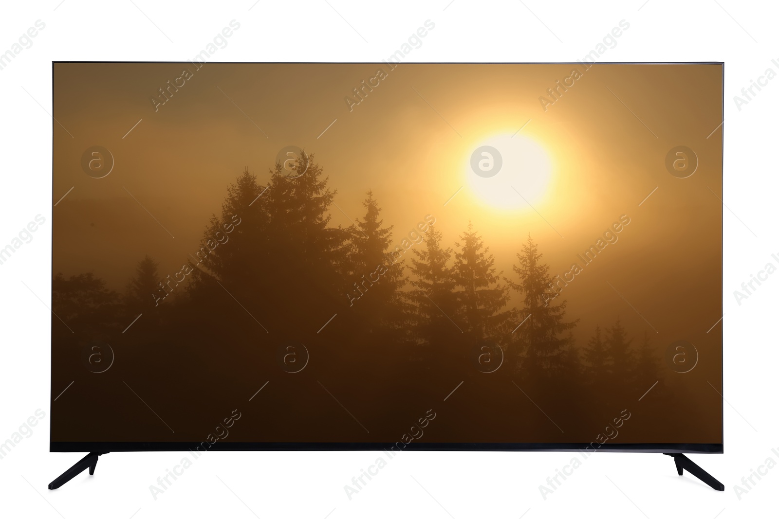 Image of TV set with nature landscape on screen isolated on white