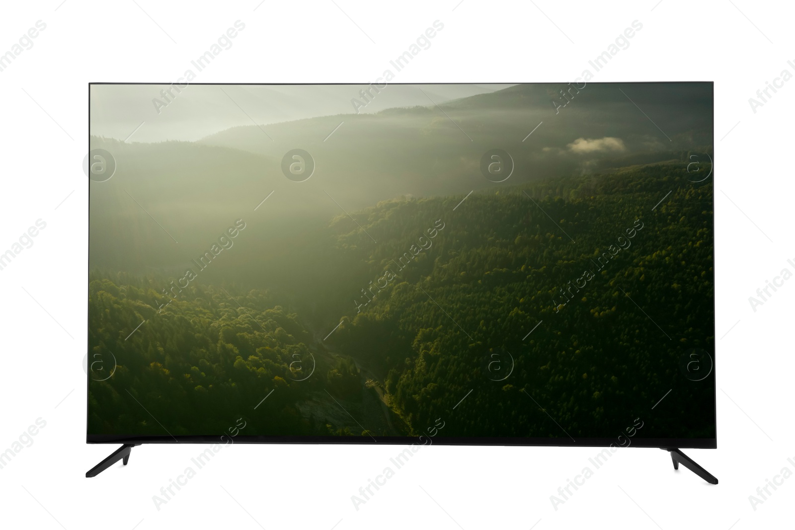 Image of TV set with nature landscape on screen isolated on white