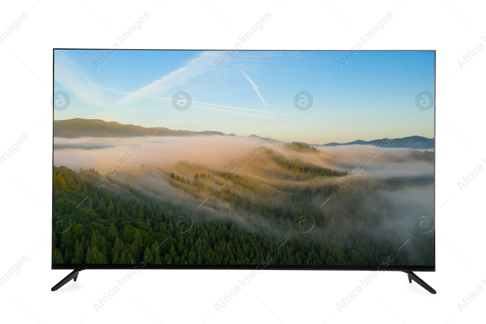 Image of TV set with nature landscape on screen isolated on white