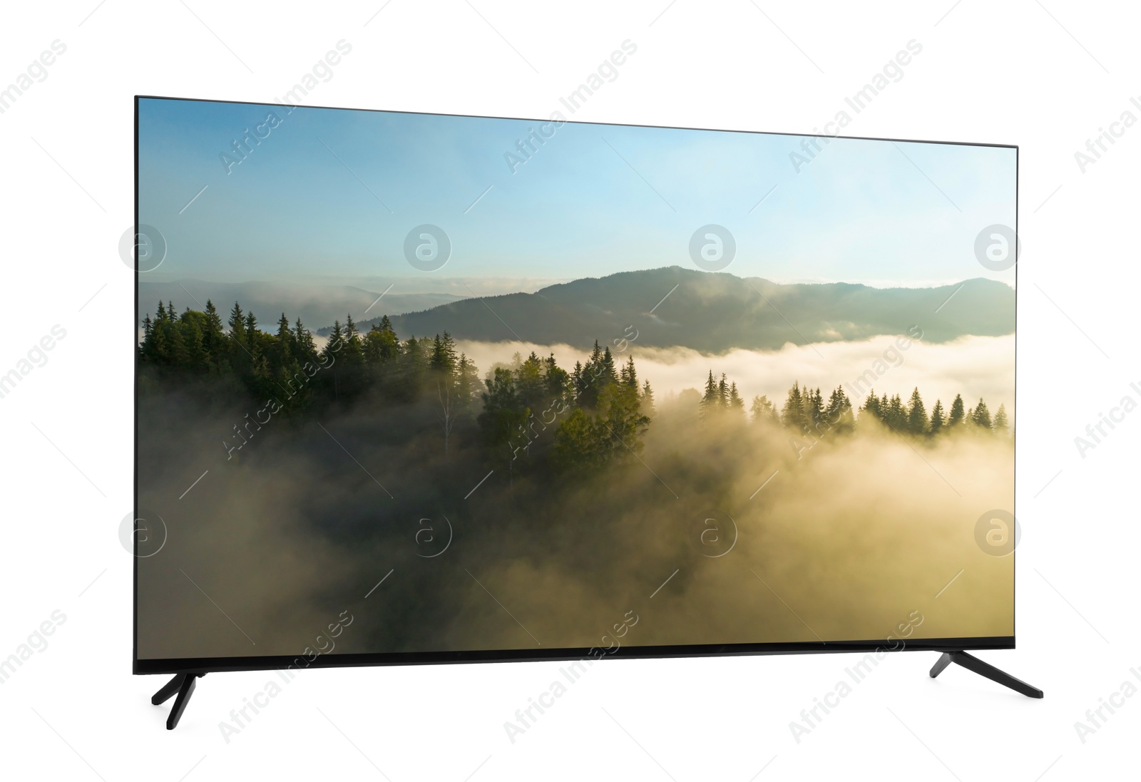 Image of TV set with nature landscape on screen isolated on white