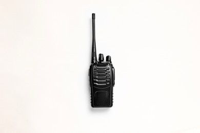 Photo of One walkie talkie on white background, top view