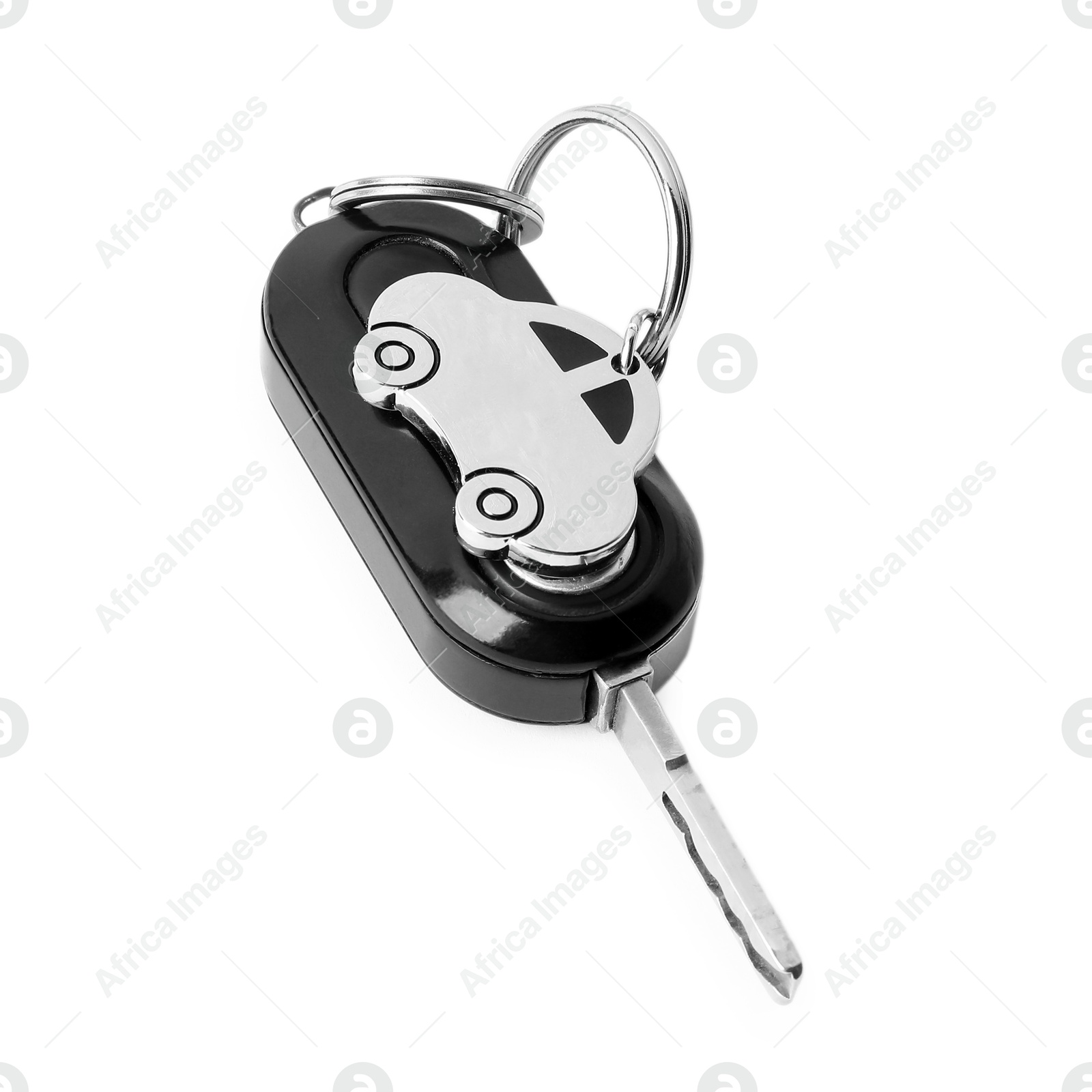 Photo of Car key with keychain isolated on white. Buying auto