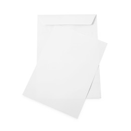 Photo of Envelopes isolated on white, top view. Mockup for design