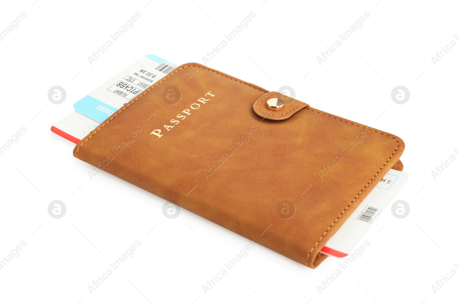 Photo of One passport with tickets isolated on white