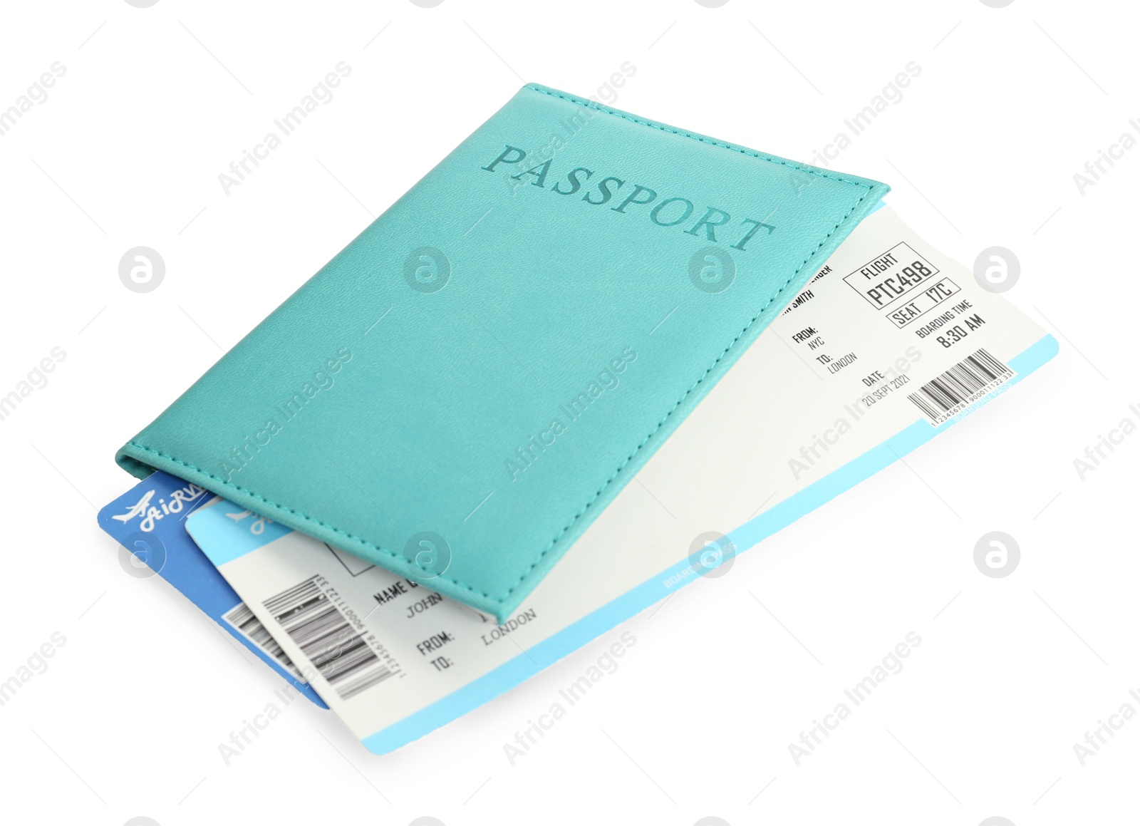 Photo of One passport with tickets isolated on white