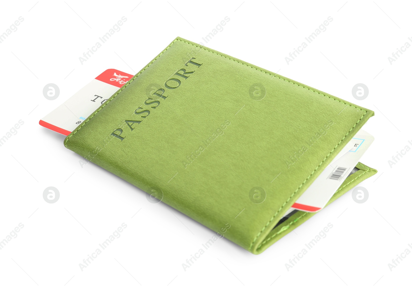 Photo of Passport with airplane ticket isolated on white