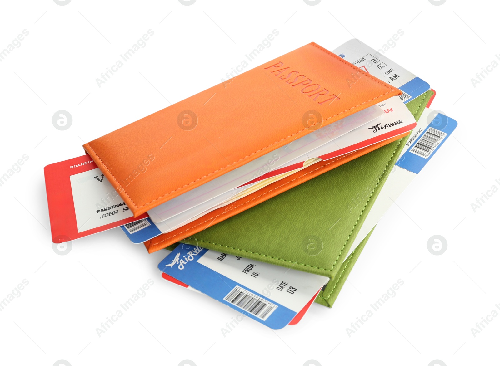 Photo of Passports with airplane tickets isolated on white