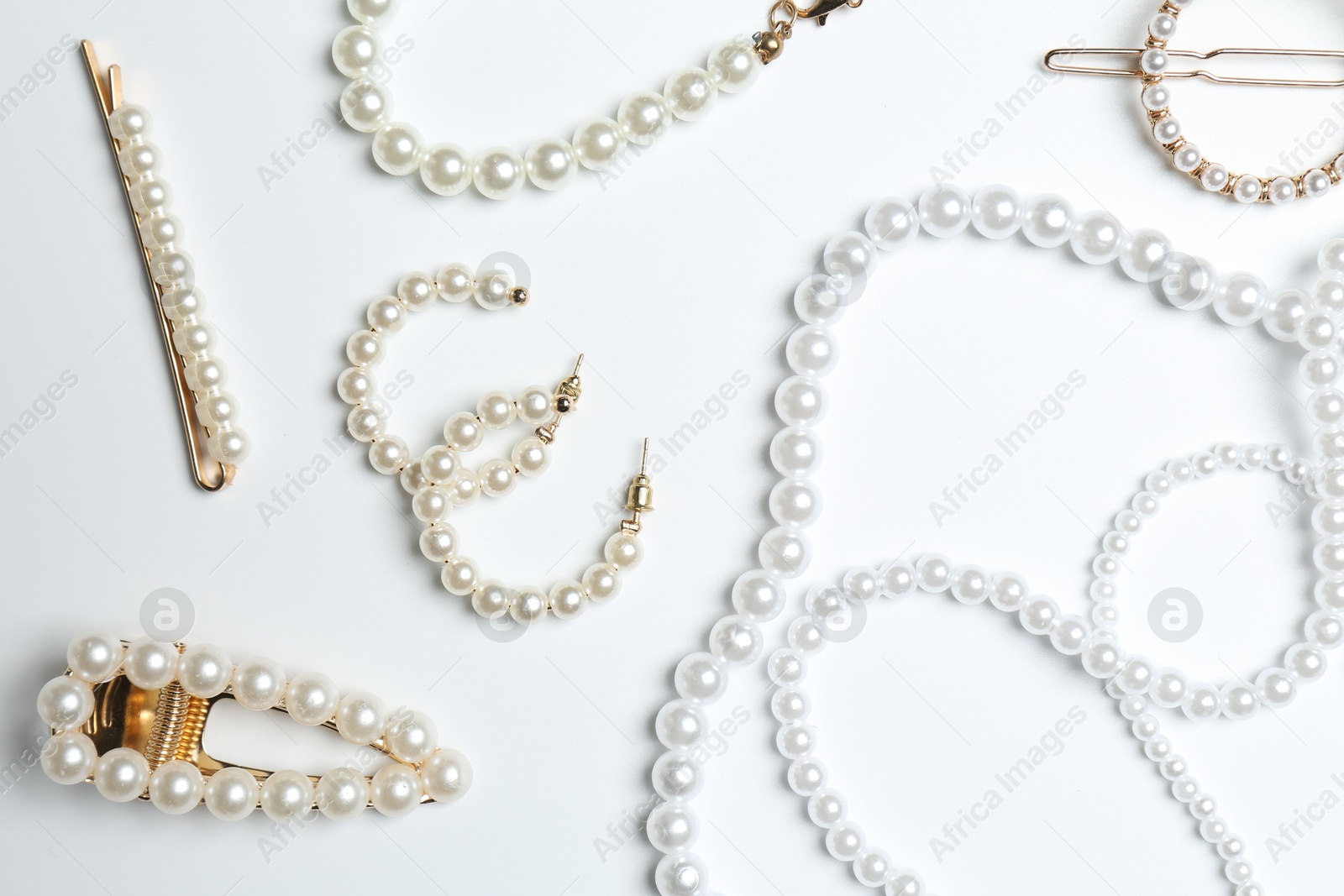 Photo of Stylish accessories on white background, flat lay